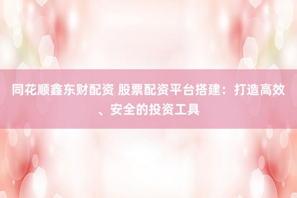 同花順鑫東財配資 股票配資平臺搭建：打造高效、安全的投資工具